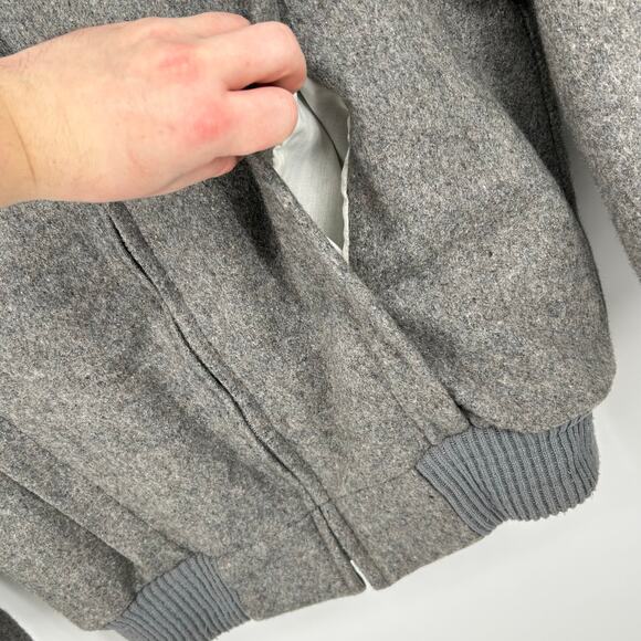 Vintage 80s 90s Cal-Jac wool tweed cafe racer lined‎ bomber jacket Men's L grey - Picture 3 of 10